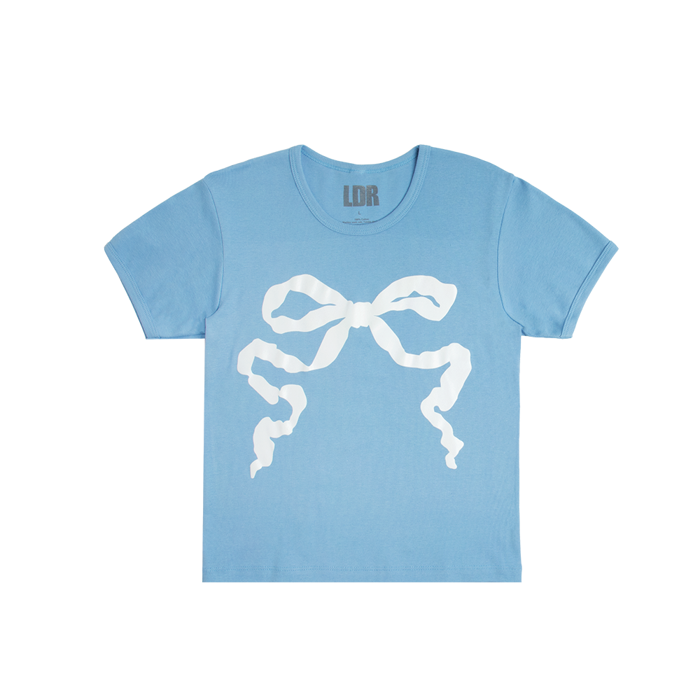 Blue Cropped T-Shirt With Ribbon - Official Lana Del Rey Store Blue Cropped T-Shirt With Ribbon - Official Lana Del Rey Store