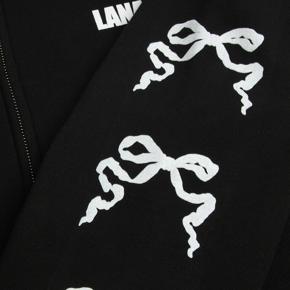 Black Zip-Up Hoodie With Ribbon Sleeves – Official Lana Del Rey Store