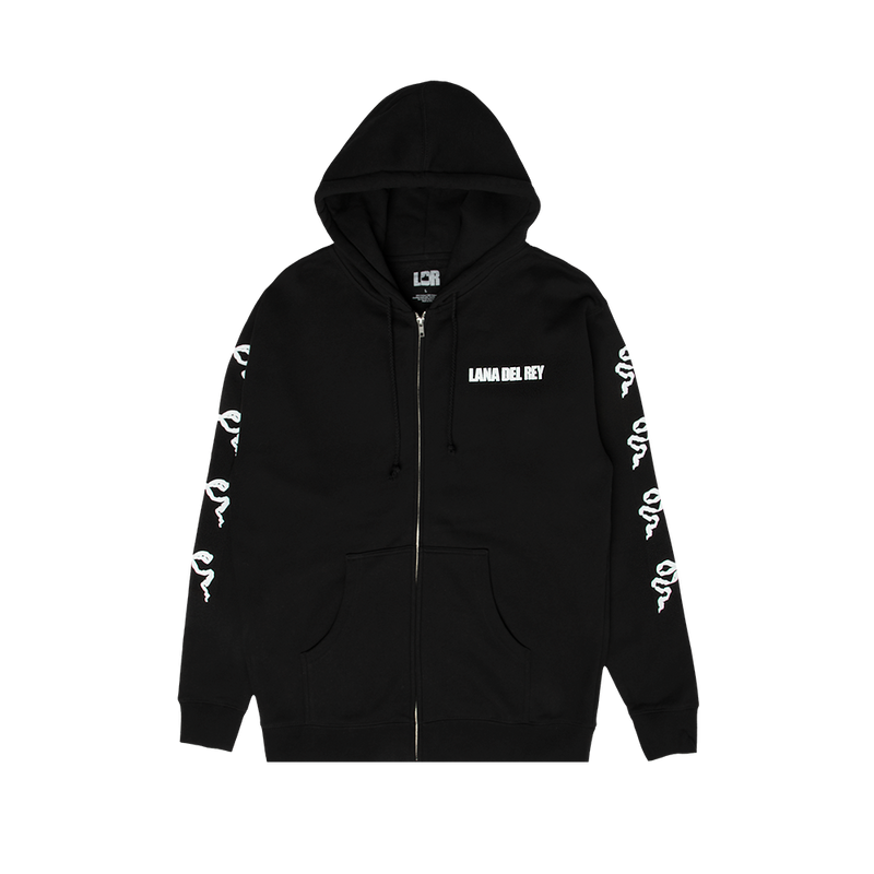 Black Zip-Up Hoodie With Ribbon Sleeves