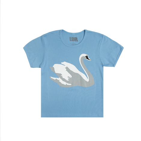 Blue Cropped T-Shirt With Swan